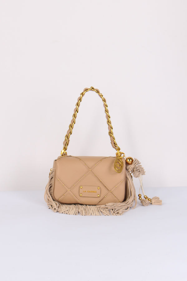 Tracollina Frange Inserto Borchie Beige