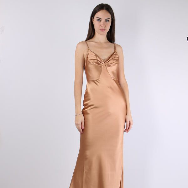 Abito Raso Spalline Champagne-2