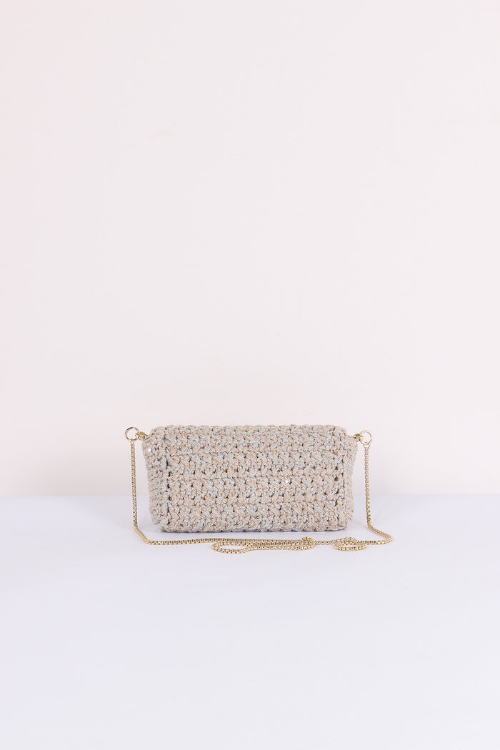 Greta Pochette Crochet Laminat Argento-3