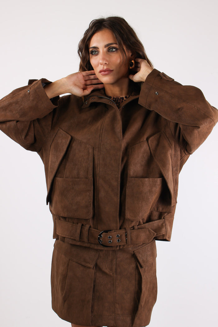 Chiodo Over Ecocamoscio Toffee-4