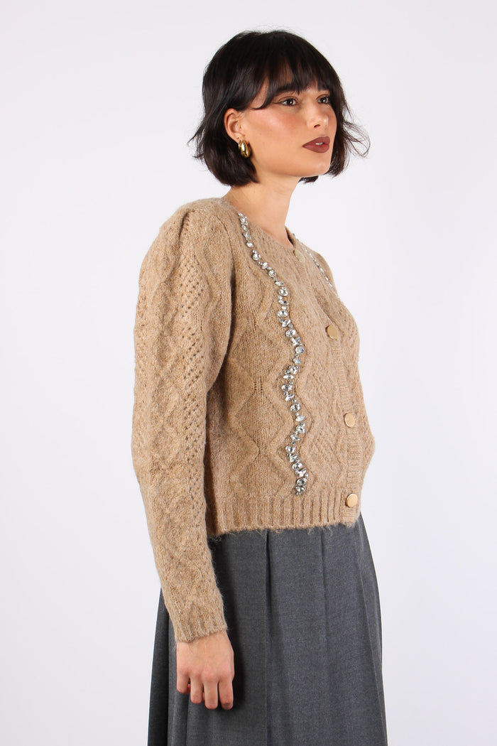 Cardigan Corto Pietre Cammello-5