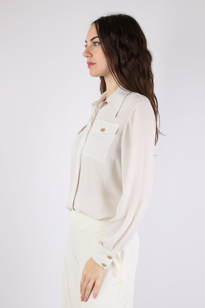 Camicia Tasche Applicate Milk-3