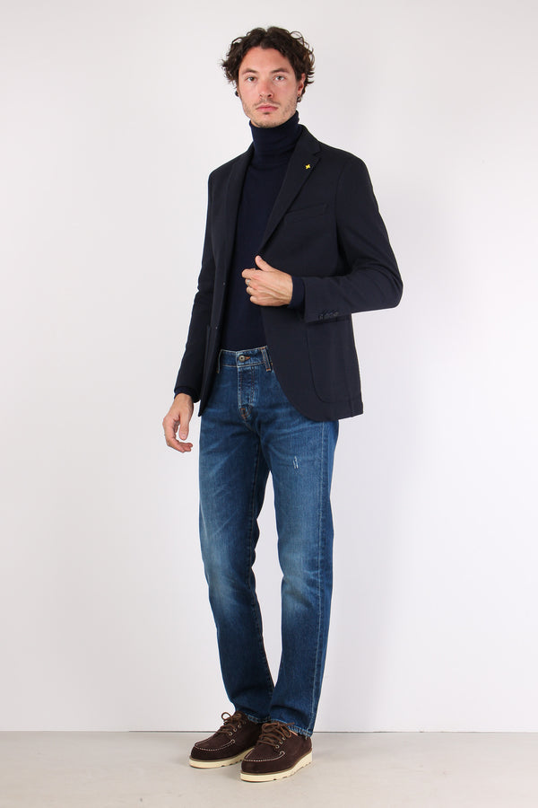 Giacca Tessuto Goffrato Blu