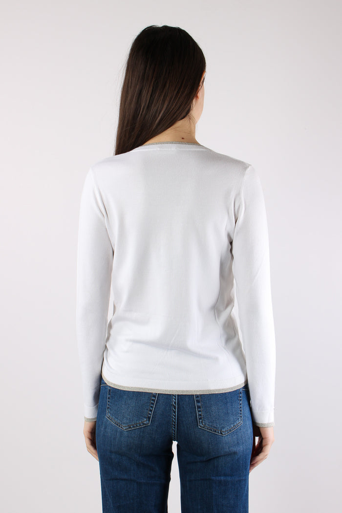 Maglia Scavo V Inserto Lurex Bianco Lana-4