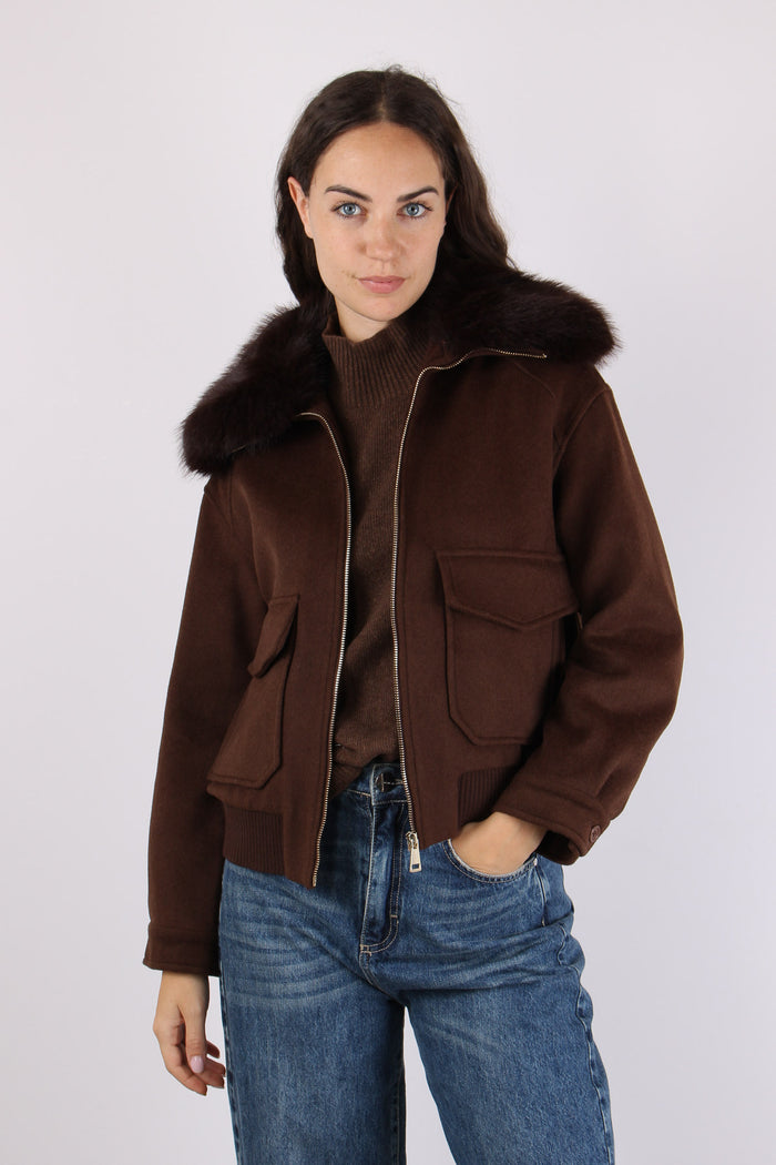 Cappotto Lana Collo Ecopelliccia Espresso-3