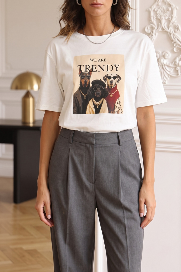 T-shirt Stampa Cani  Trendy Panna
