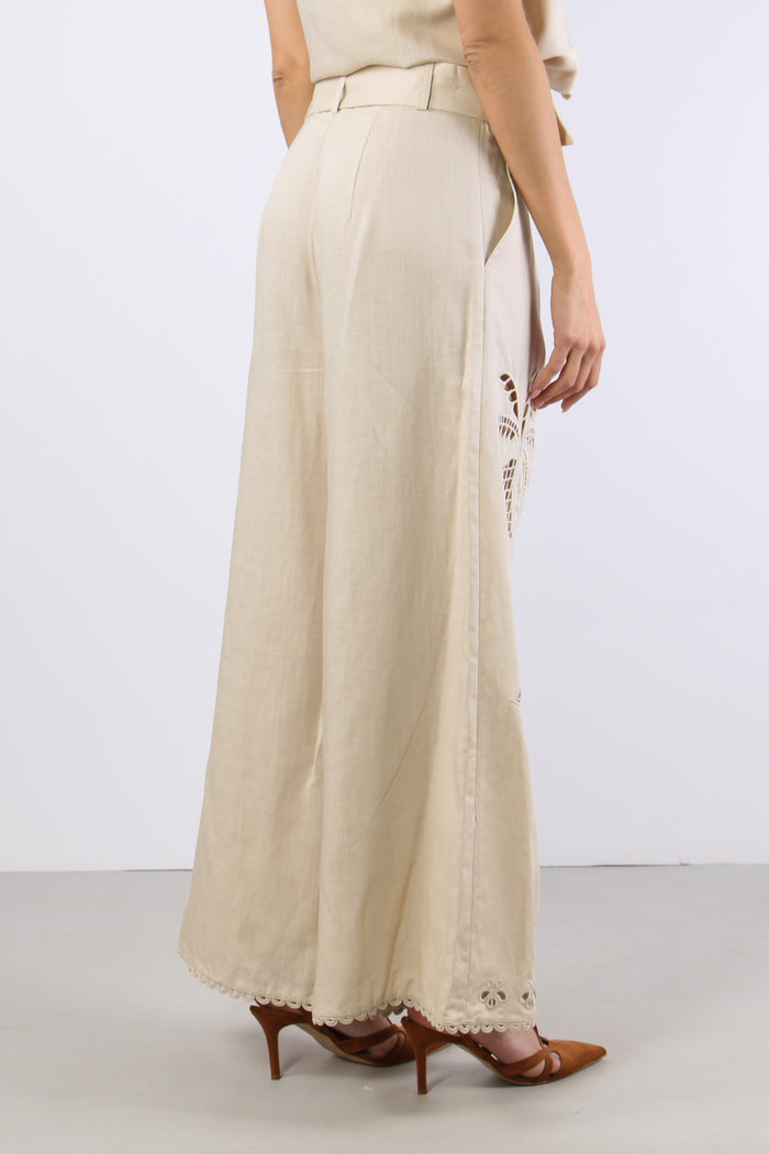 Pantalone Lino Palazzo Pences Ecru-7