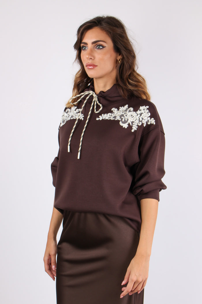 Felpa Cappuccio Inserto Pizzo Moro-5