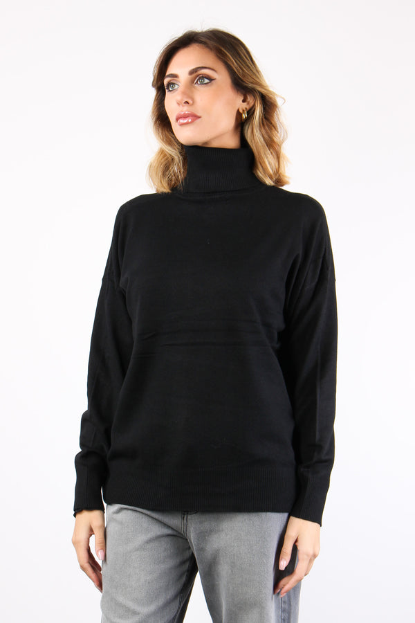 Maglia Over Collo Alto Nero-2