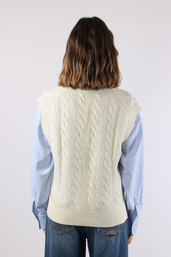 Gilet Trecce Misto Lana Authentic Cream-5