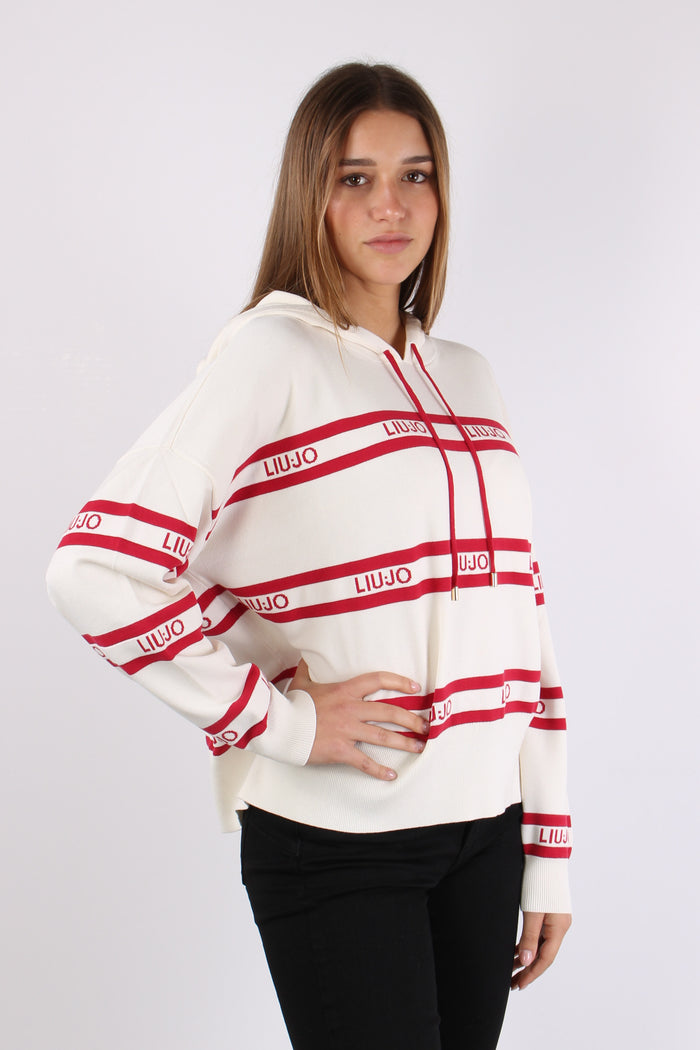 Maglia Cappuccio Riga Bianco/ciliegia-5