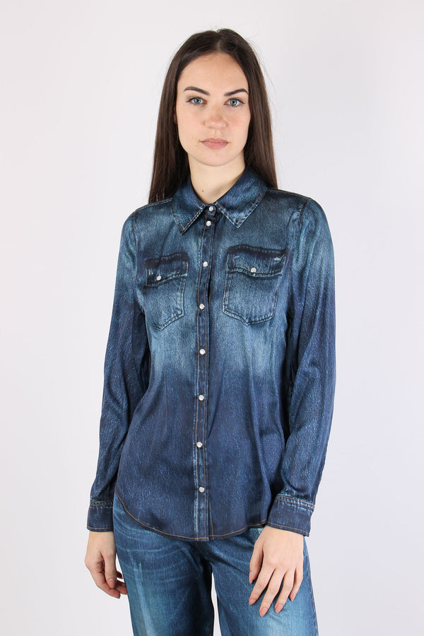Camicia Jeans Stampa Digitale Denim Blu-2