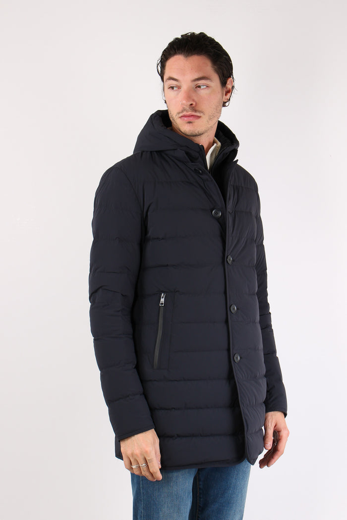 Piumino Lungo Trapuntato Blu Scuro-7