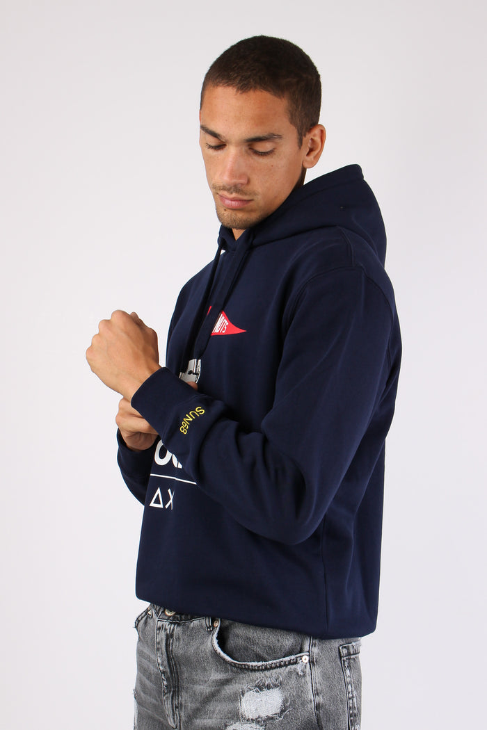 Felpa Cappuccio Maxi Stampa Navy Blue-7