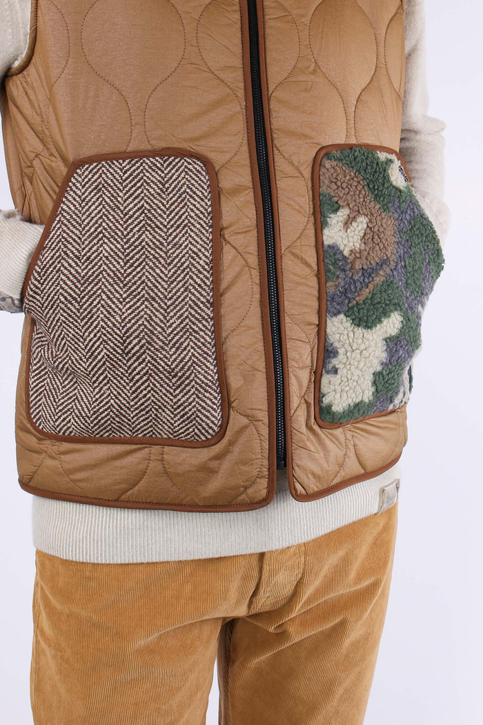 Gilet Trapunta Patch Beige-8