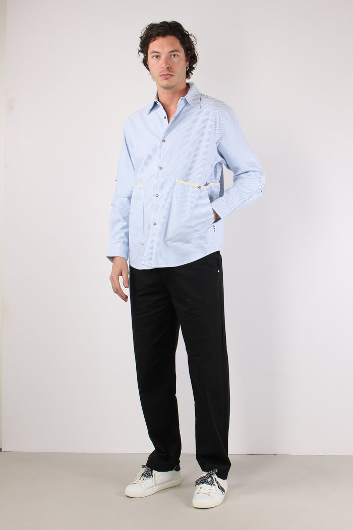 Giacca Camicia Riga Bianco/blu-4