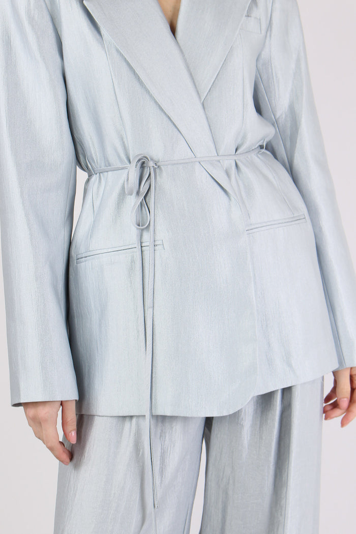 Giacca Cinturata Cangiante Celeste-8