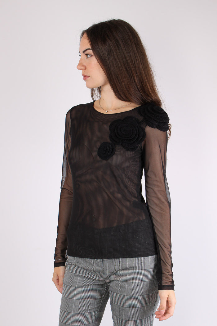 T-shirt Tulle Applicazione Ros Black/black-7