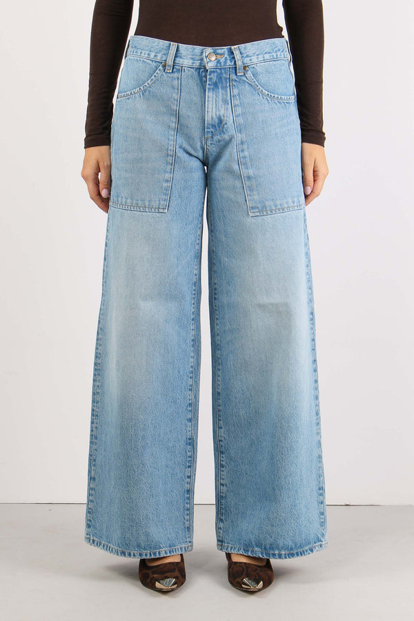 Denim Palazzo Maxi Tasche Denim Chiaro-2