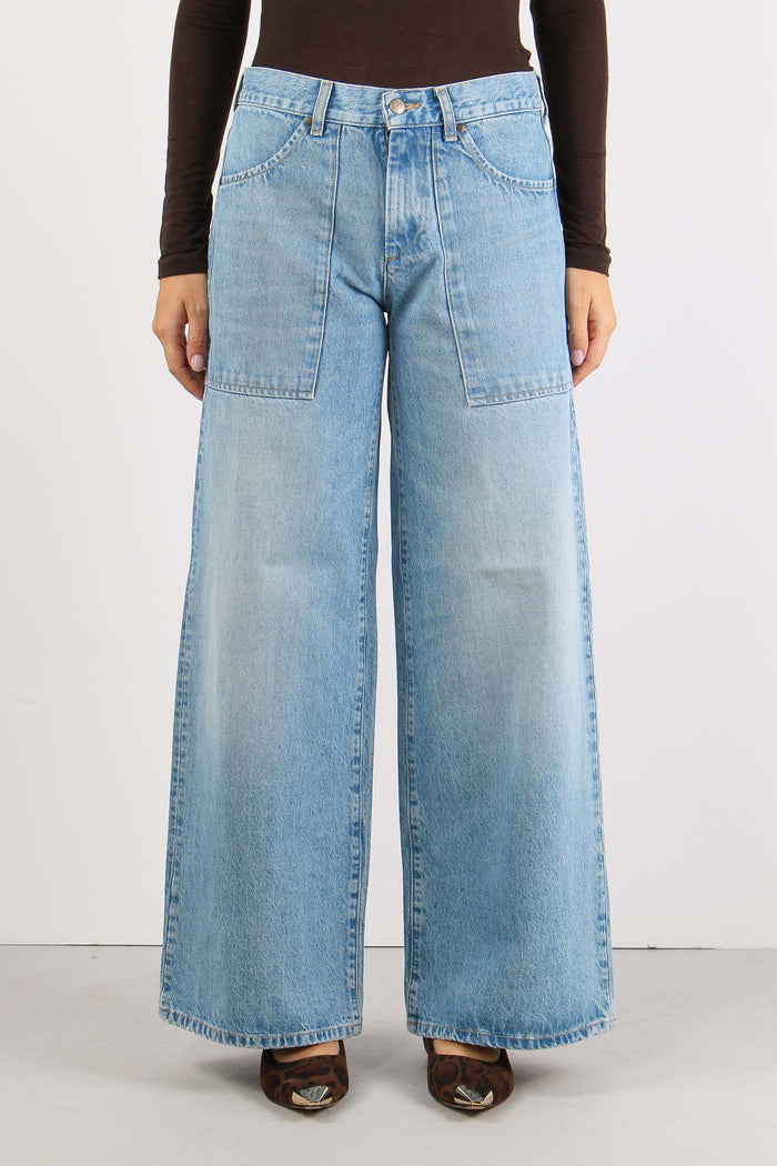 Denim Palazzo Maxi Tasche Denim Chiaro-2