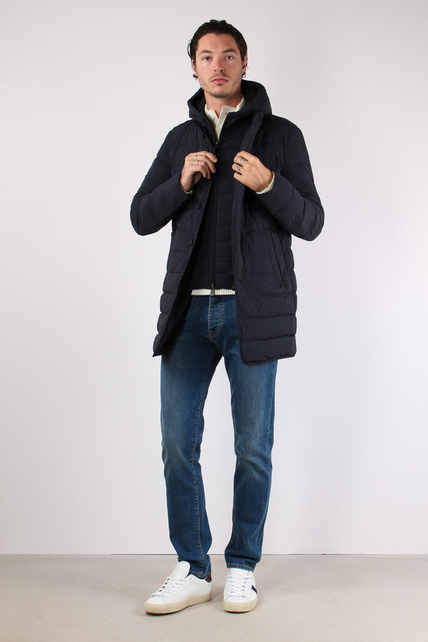 Piumino Lungo Trapuntato Blu Scuro-2