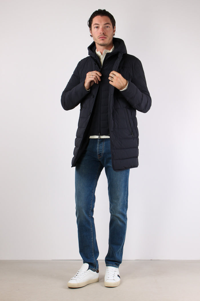 Piumino Lungo Trapuntato Blu Scuro-2