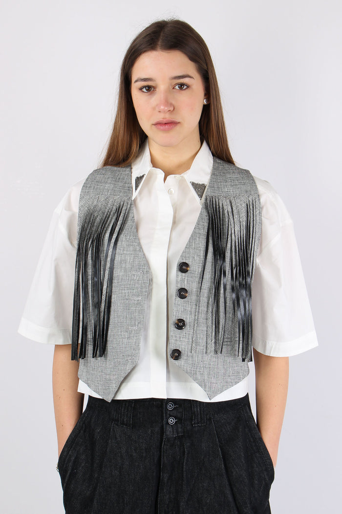 Boretto Gilet Lino Cotone Nero/bianco-5
