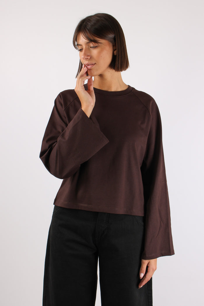 T-shirt Cotone Manica Svasata Marrone-2