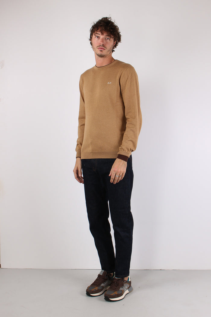 Maglia Girocollo Profilo Contrasto Cammello-3