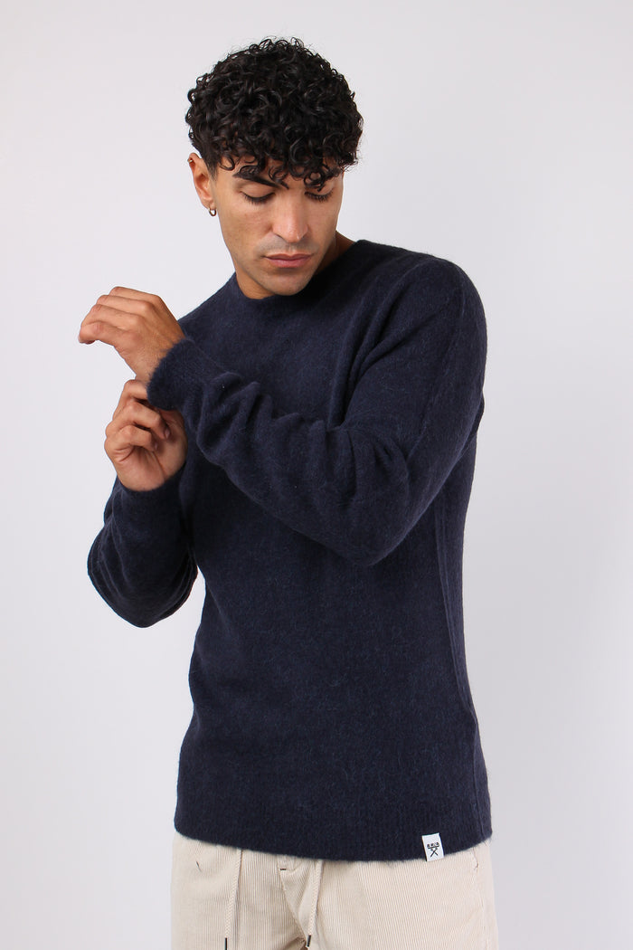 Maglia Girocollo Misto Alpaca Blu-6