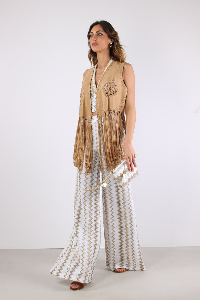 Gilet  Frange Ricami Suede-7