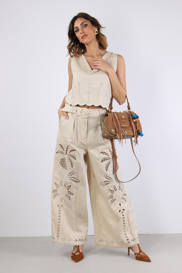 Pantalone Lino Palazzo Pences Ecru