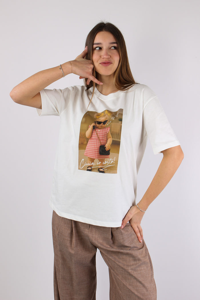T-shirt Stampa Bimba Telefono Bianco