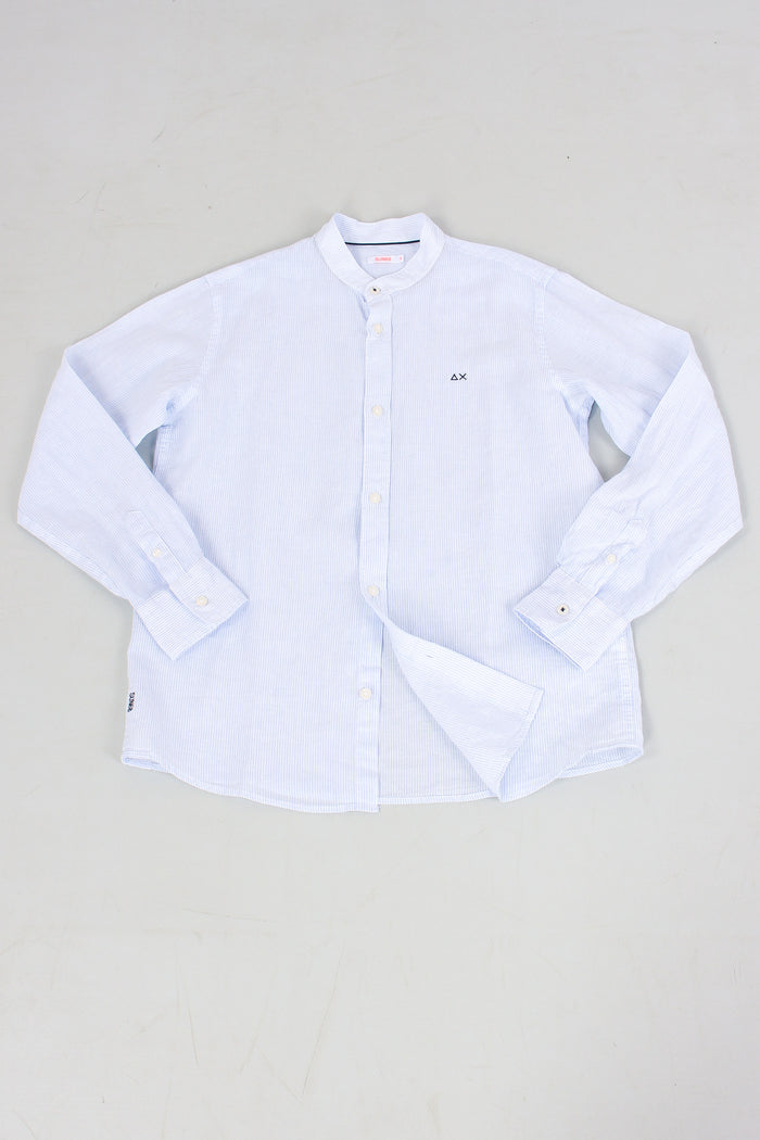 Camicia Coreana Misto Lino Bianco/azzurro-5