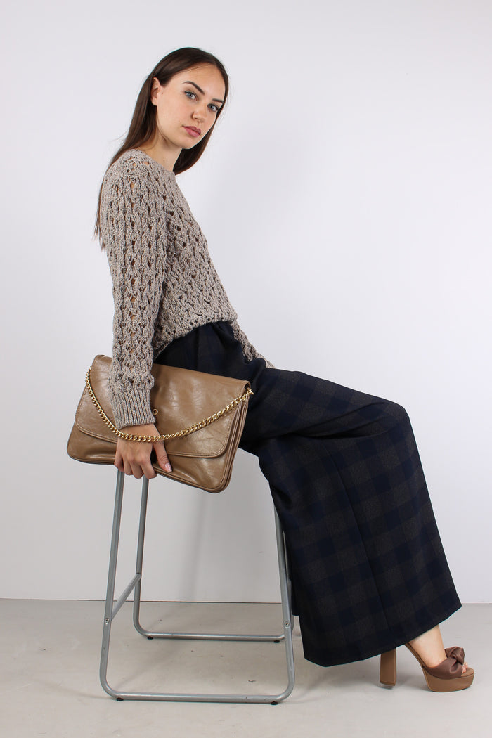 Maglia Traforata Inserto Lurex Tortora-8