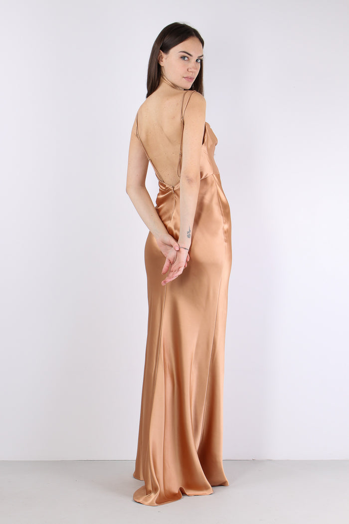 Abito Raso Spalline Champagne-3