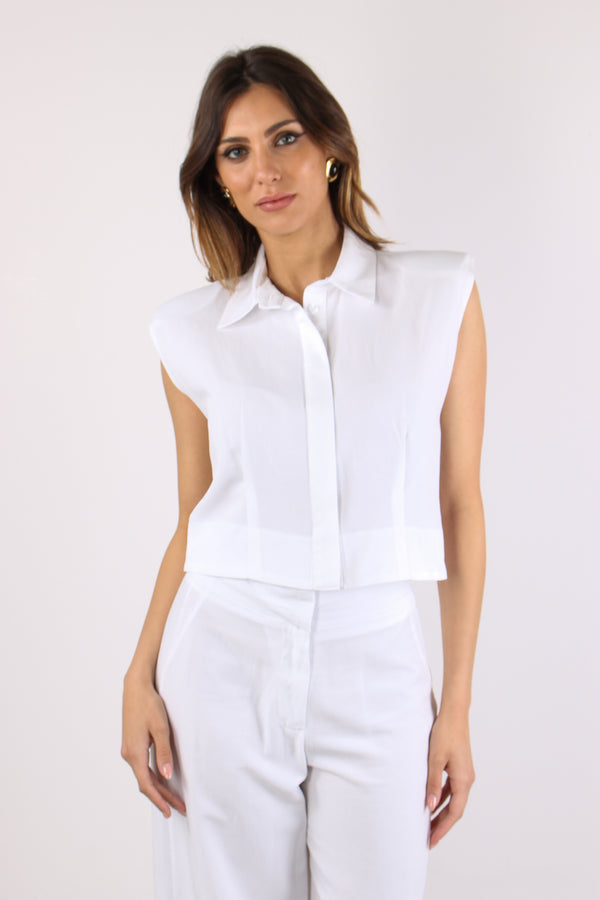 Camicia Smanicata Spalline Bianco-2