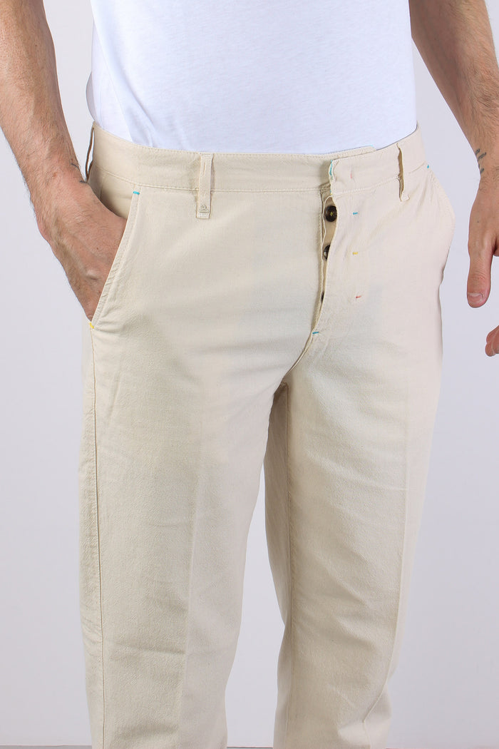 Pantalone Chino Misto Lino Panna-5
