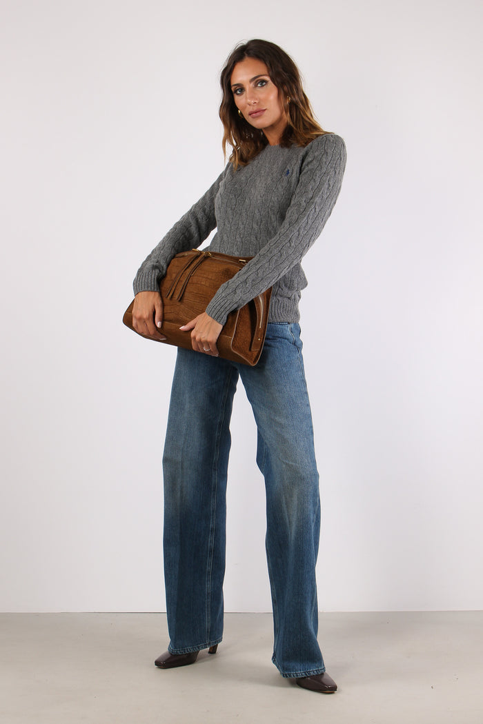 Maglia Girocollo Trecce Misto Lana Grey Heather-3
