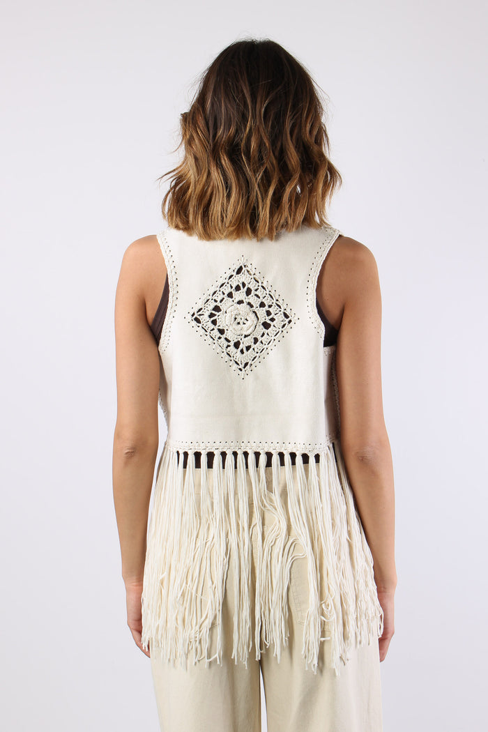 Gilet  Frange Ricami Natural-4