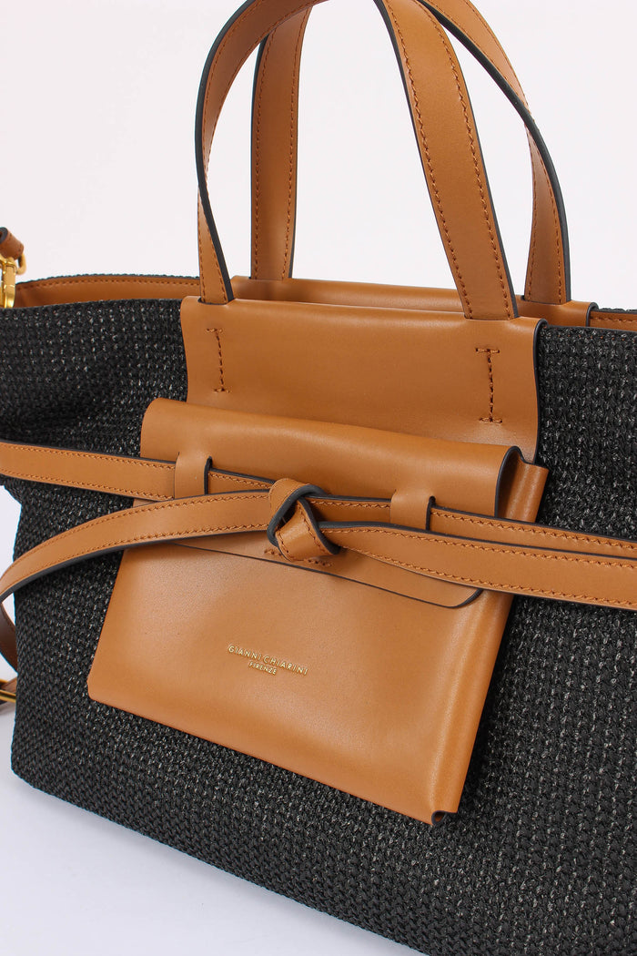 Belty Shopping Mini Rafia Nero/cuoio-9