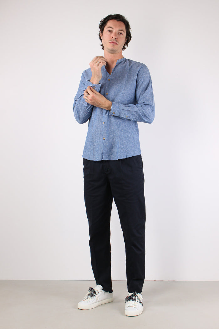 Camicia Lino Coreana Blu-4