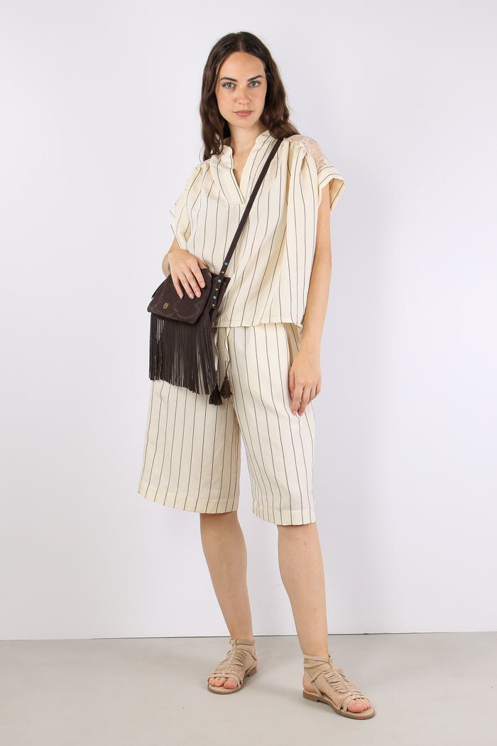 Camicia Gessata Inserto Pizzo Moro/panna-5