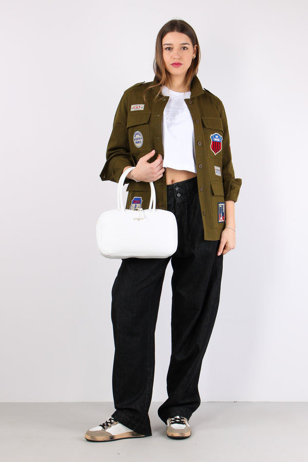 T-shirt Crop Logo Tono Su Tono Bianco-2