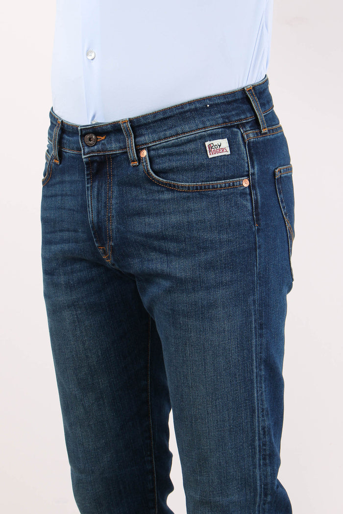 Denim Slim Cuciture Contrasto Denim Scuro-6