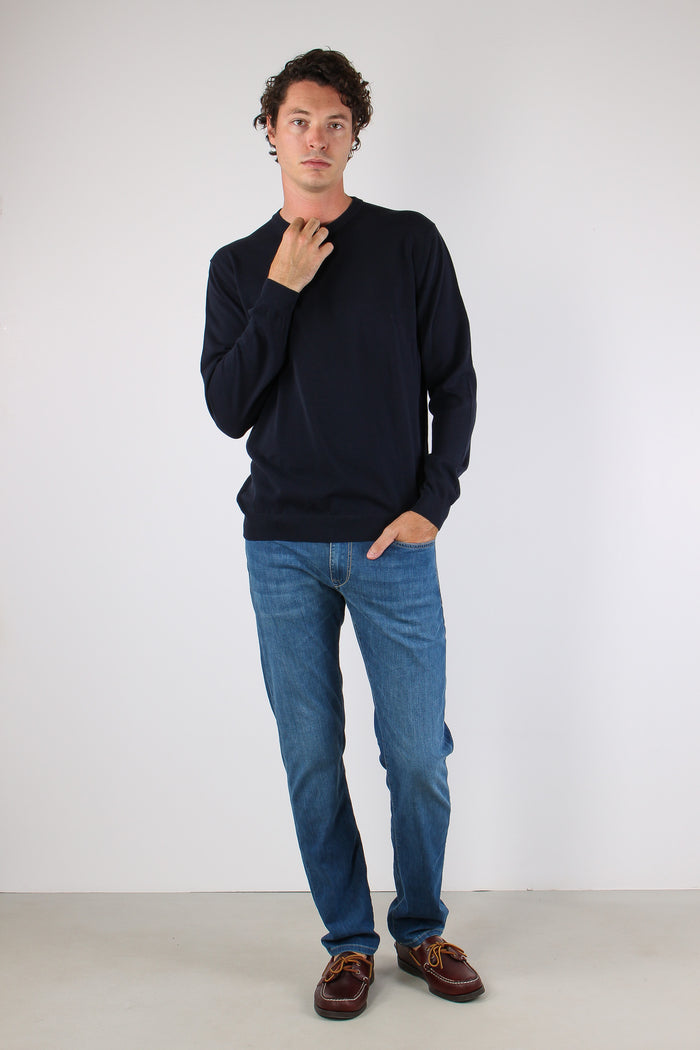 Maglia Girocollo Crepe Blu-2
