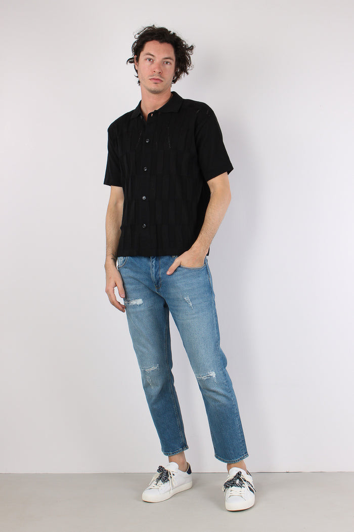 Camicia Lavorata Triangoli Nero-5