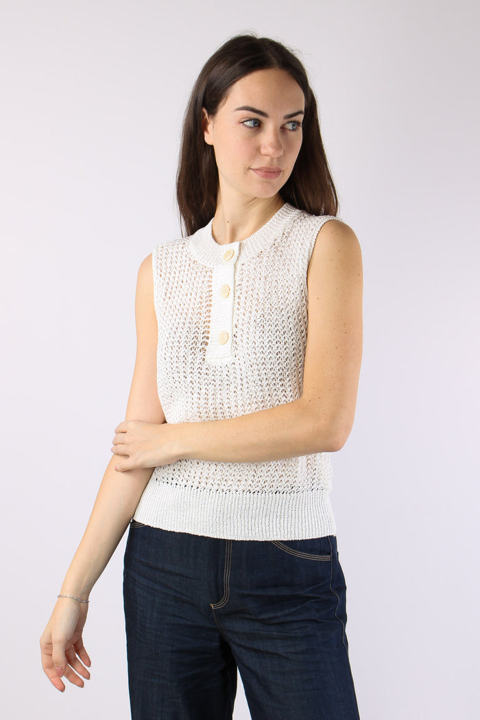 Gilet Cotone Traforato Bianco-3