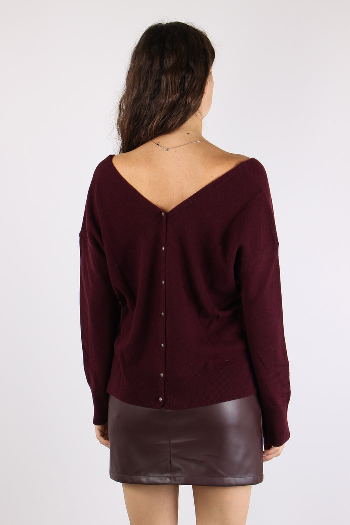 Maglia Scollo V Bottoni Schiena Bordeaux-3