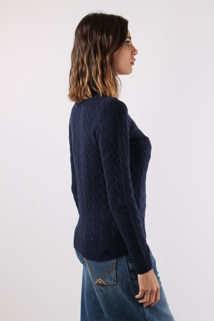 Maglia Girocollo Trecce Misto Lana Hunter Navy-6